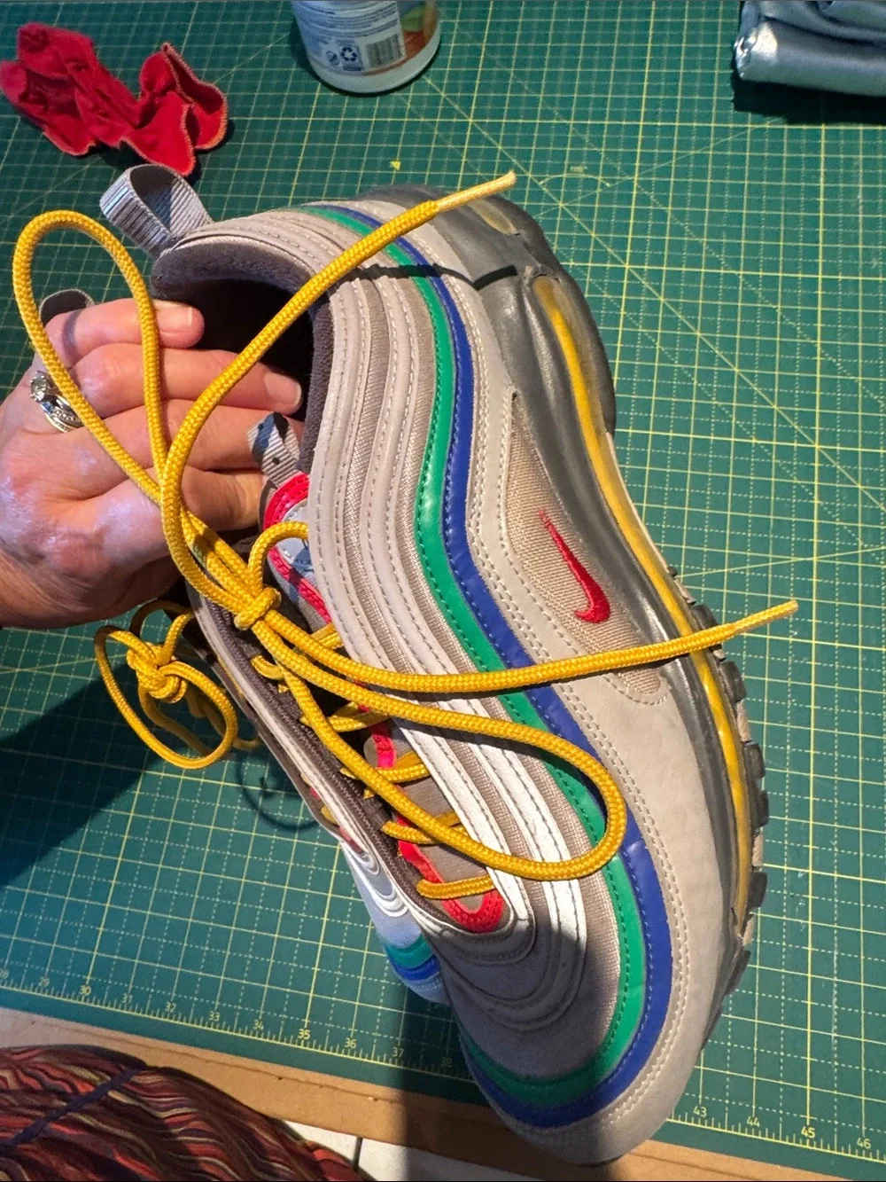 Nike Multicolor Air Max with Yellow Laces and Red Swoosh